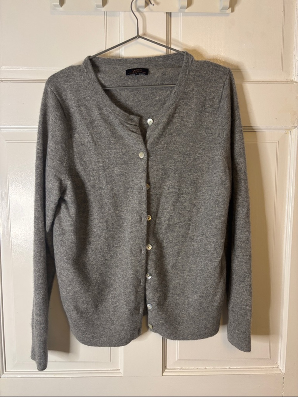 Quince Mongolian Cashmere Classic Grey Button-Front Cashmere Cardigan